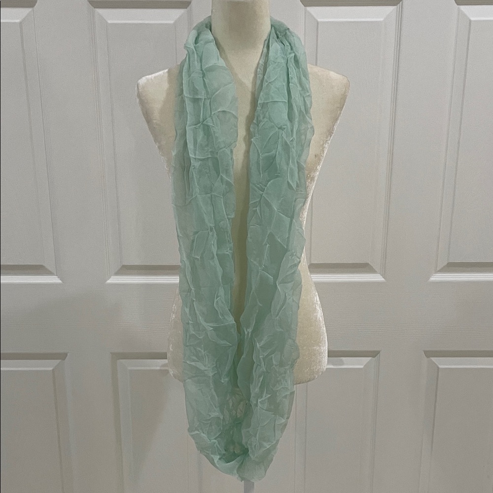 Carolina Amato Light Green-Blue Crinkled Infinity Scarf
